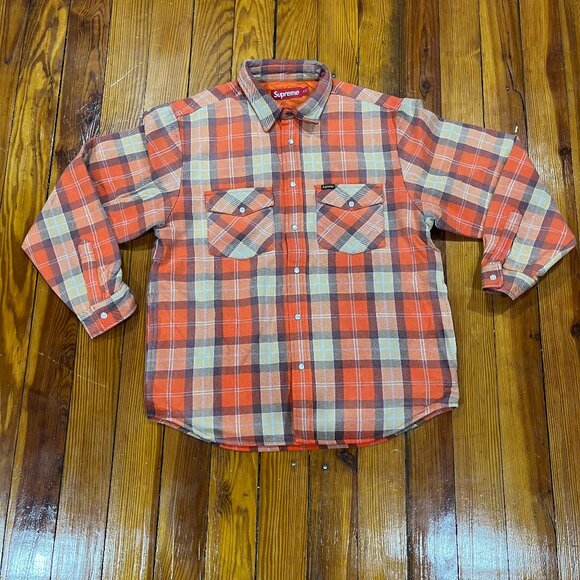 Supreme Quilted Flannel Snap Shirt Orange SS24 Men's Size Medium NEW - Picture 1 of 10